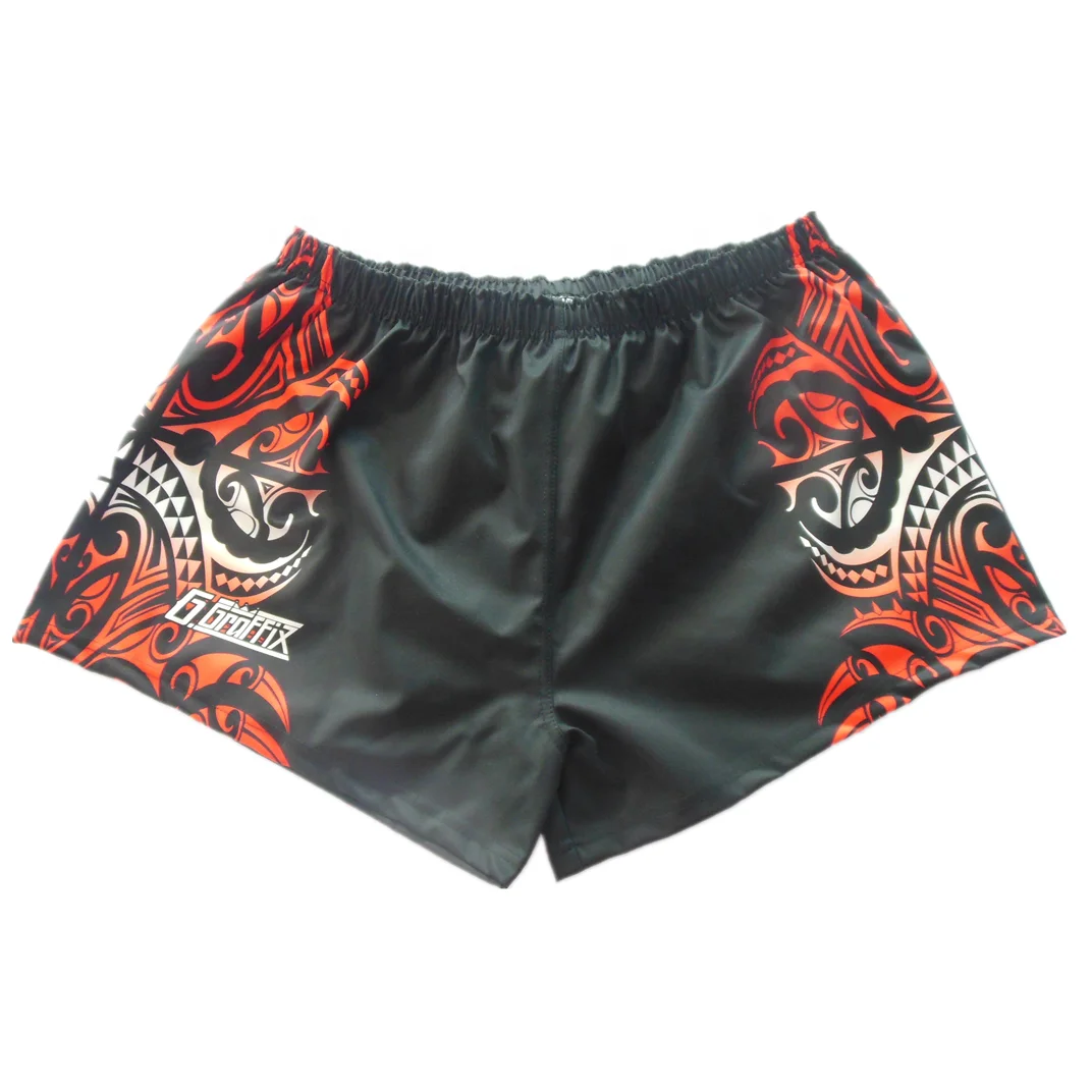 Customized image print cheap rugby league footy shorts with invisible zipper pockets