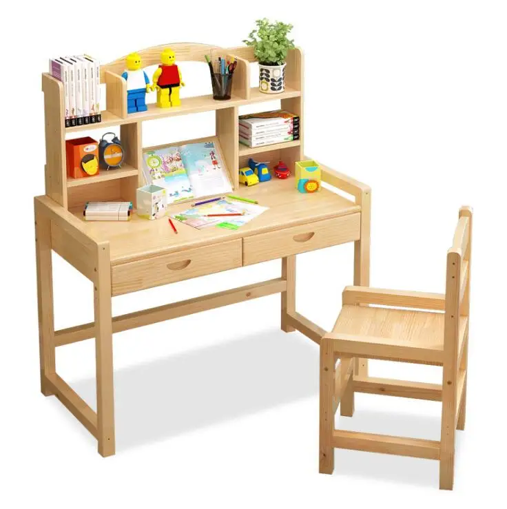 Modern Custom Solid Wood Study Table and Chair Children Furniture Set