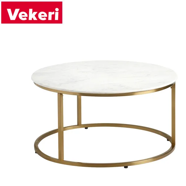Modern mable top gold stainless steelRound White Marble And Gold Metal Milan Coffee Table