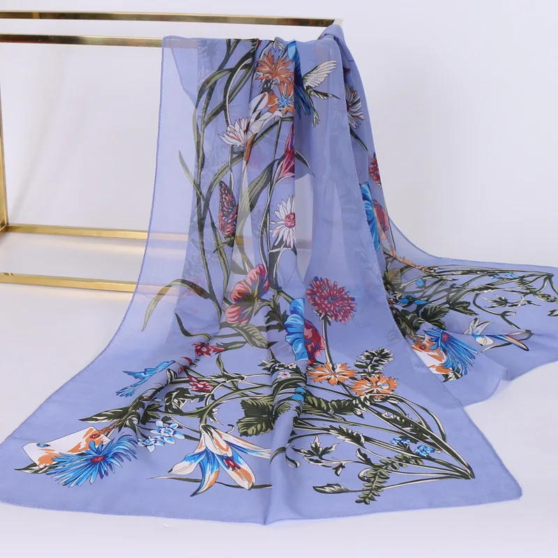 Elegant Chinese Style Chiffon Printing Brand Gift Silk Scarf Fashion Muslim Women Collar Hijab Scarf