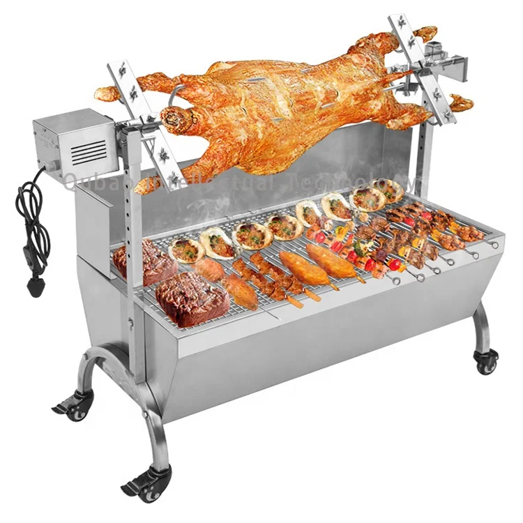 Rotisserie BBQ Grill Charcoal Stainless Steel Pig Lamb Hog Roast Machine Lamb Roasting Oven Rotary Grill With Motor for Barbeque