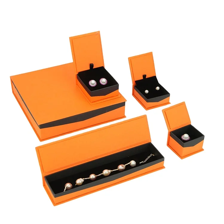 Fashion Orange Color Jewelry Box Hot Sale Paper Cardboard Ring Case Magnetic Pendant Packaging custom jewelry box