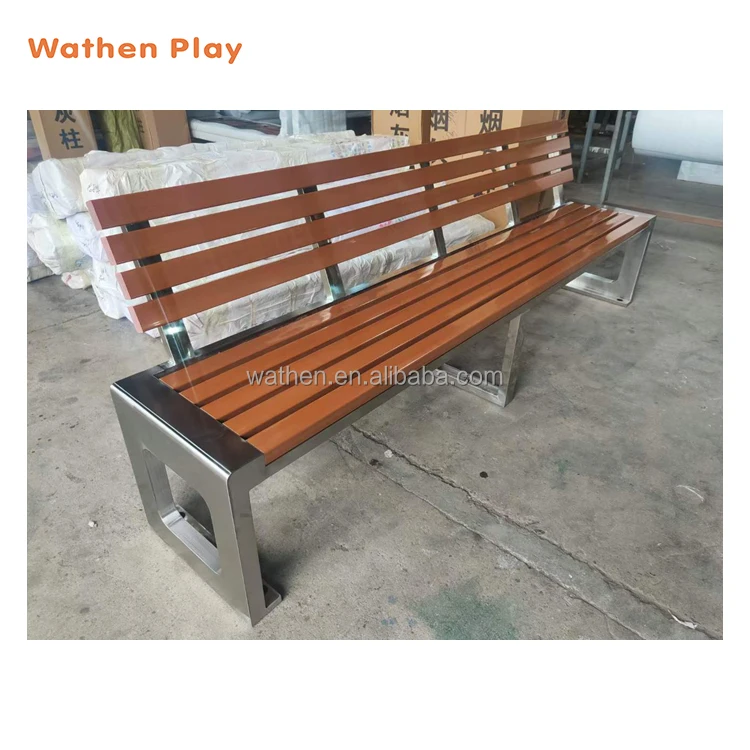 Modern Garden Wooden Benches Stainless Steel Outdoor Park Benches Metal Patio Bench