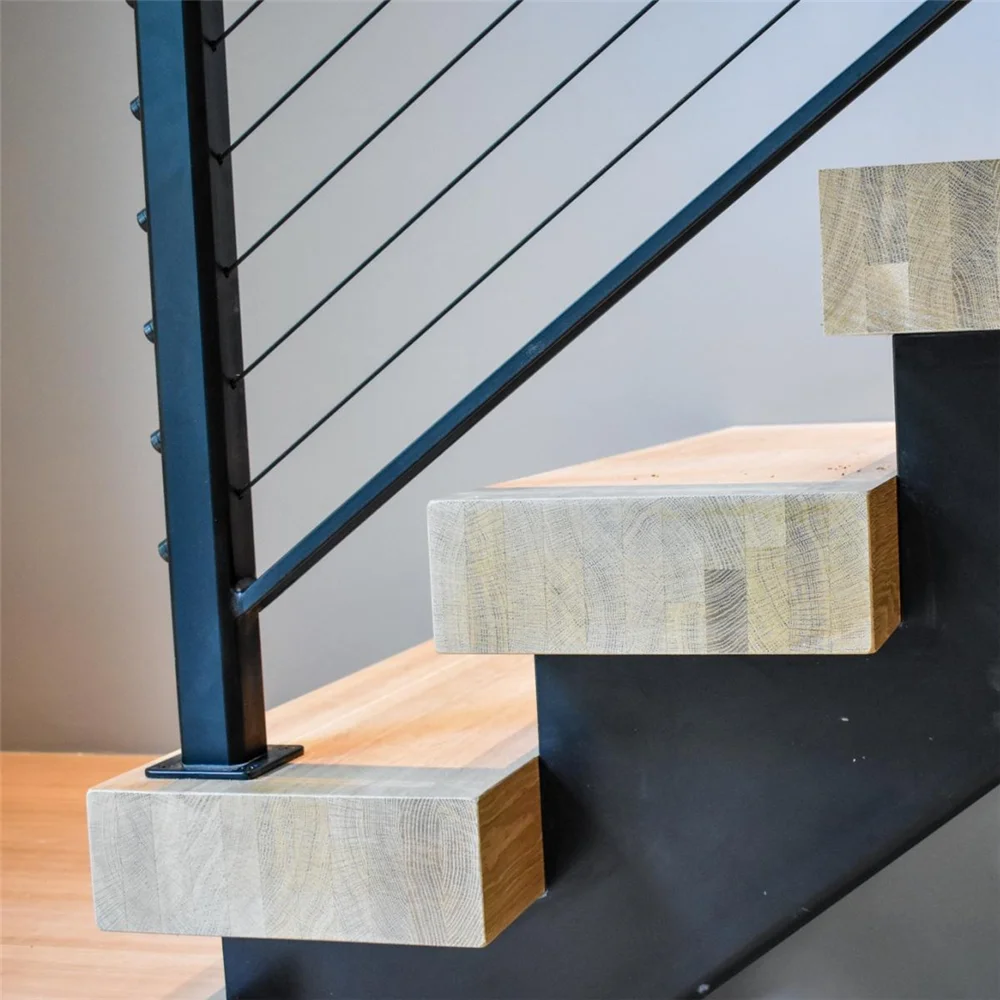 CBMmart Modern Style U Shape Walnut Solid Wood Stair Treads Steel Beam Support Interior LED Lights Stairs