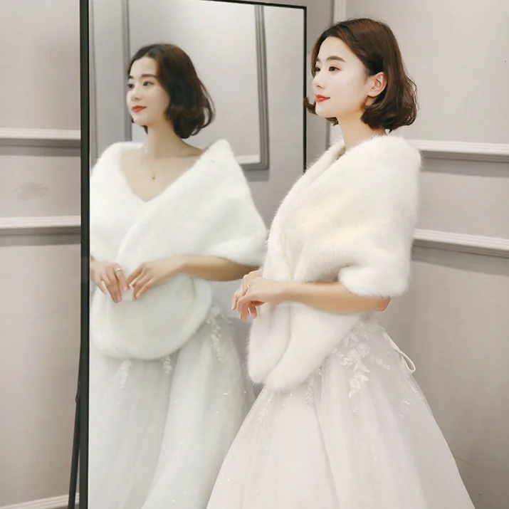 Популярная женская белая серая шаль для свадебной вечеринки меховая накидка для невесты зимнее Болеро 2022