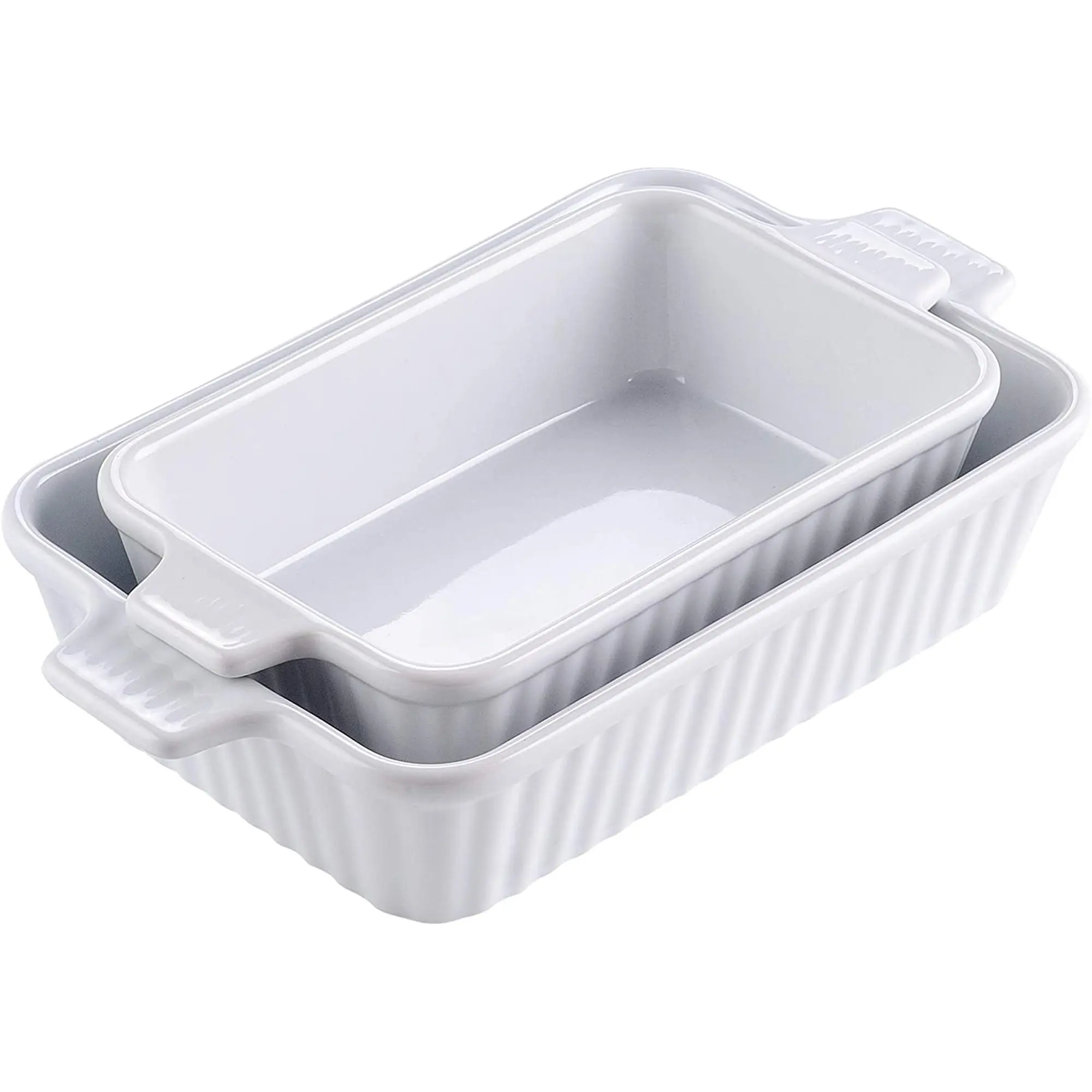 Wavy Edge Ivory White Ceramic Bakeware Porcelain Rectangular Baking Dish for Creme Brulee
