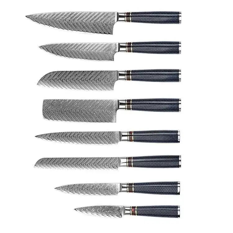 
professional forged Laser Damascus 67layers stainless steel resin handle kitchen chef knife sets 