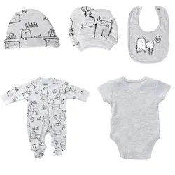 5 шт./компл. детская одежда Комплекты одежды для маленьких мальчиков хлопковая одежда для новорожденных 0-9 месяцев