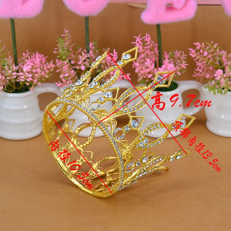 Wholesale Gold Beauty Round Pageant  Tiara  Flower Crown Full Circle Mini Cake Topper Crown For Birthday