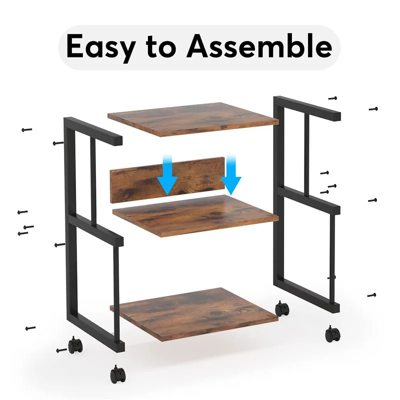 Wooden Compact Mobile Flat Office Filing Cabinet Printer Stand with Metal Frame