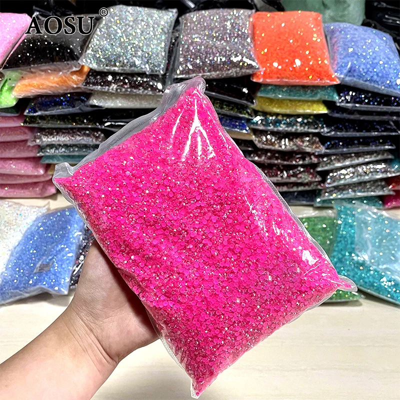 AOSU Wholesale Bulk Package 2 3 4 5 6mm Jelly Rose AB Crystal Stone Round Strass Flatback Resin Rhinestone For Clothing