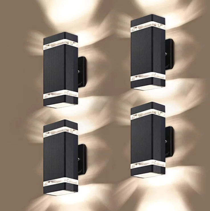 hot sell ip65 aluminum square outdoor led up and down wall light with decorative pc shade