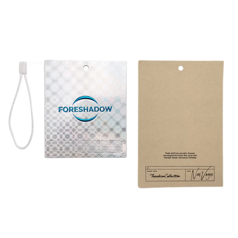 Newly designed silver denim label brand custom logo printing thickened paper card clothing hanging label clothing hanging label