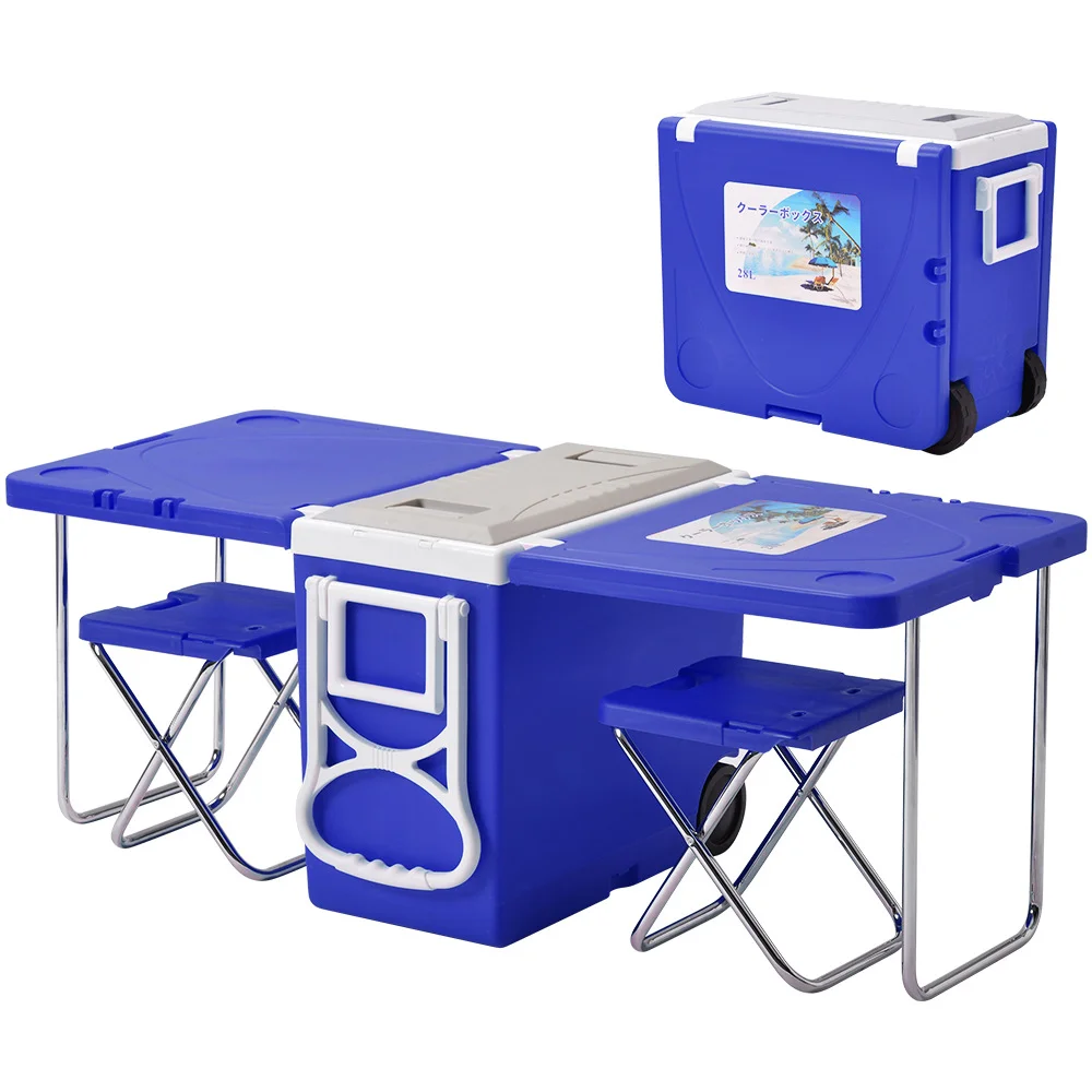 Multifunctional cooler box with table and chairs stools camping table PP ice chest for outdoor