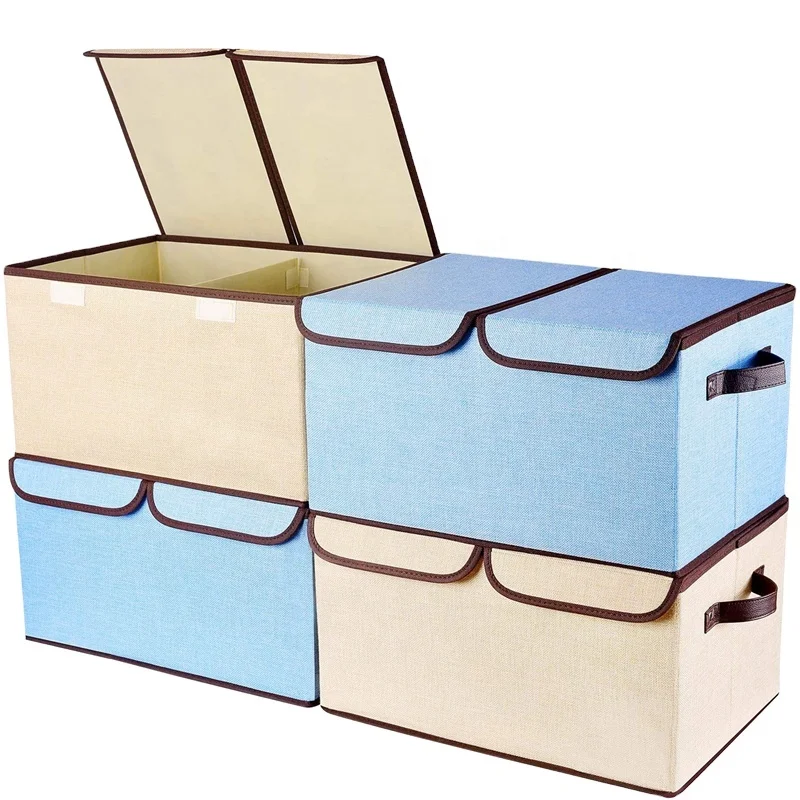 Fabric Foldable  [4-Pack] Collapsible Storage Cubes bin Organizer box with  Lid, Handles,Removable Divider