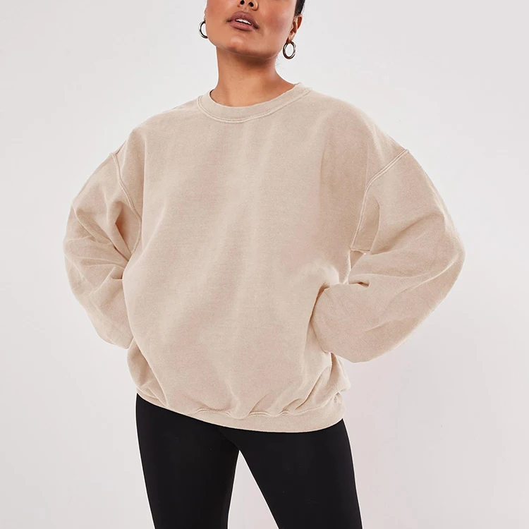 
High Quality Sport Wears Cotton Knitted Sweat Set Women Casual Oversized Pullover Sweatshirt 