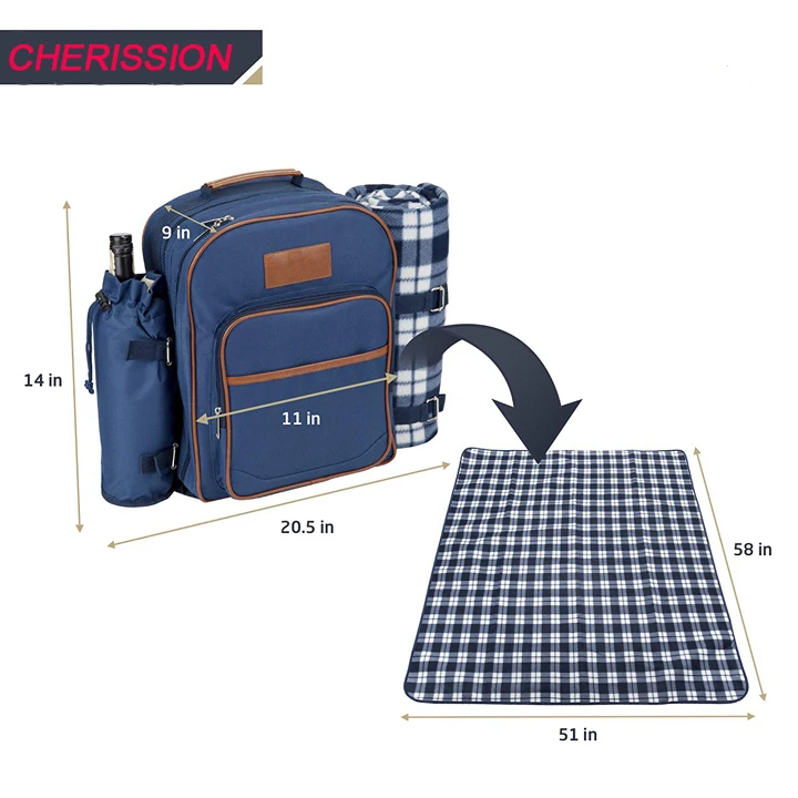 Insulated Picnic Backpack for 2 person | Cooler Compartment | Upgraded Picnic Set