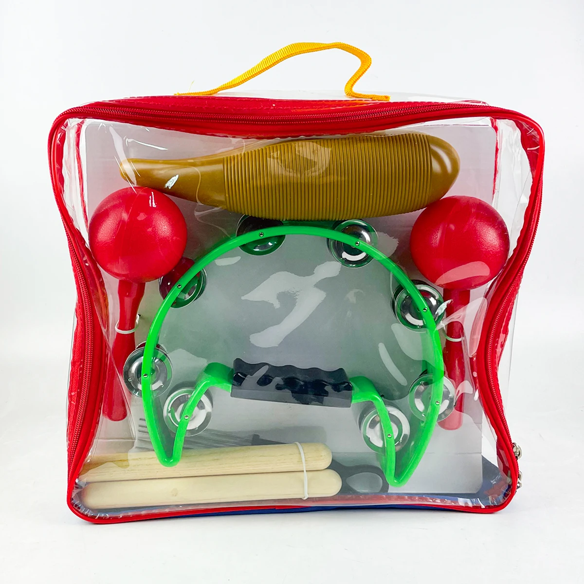 7 Pcs with tambourine plastic maracas claves Percussion with Carrying Bag Music Parranda Kit Music Party Set