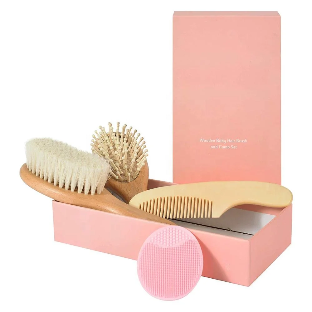 
Professional free sample approved baby hair wooden brush baby comb and brush set  (62069359730)