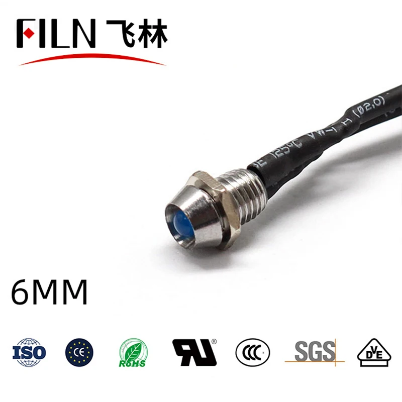 FILN 3mm led high brightness yellow blue red 120V 110V equipment indicator lights 6mm hole size pilot lamp signal lights