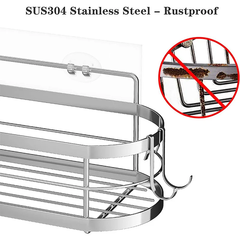 Self Adhesive Shower Caddy Shelf Stainless Steel Kitchen Storage Bracket Shelf