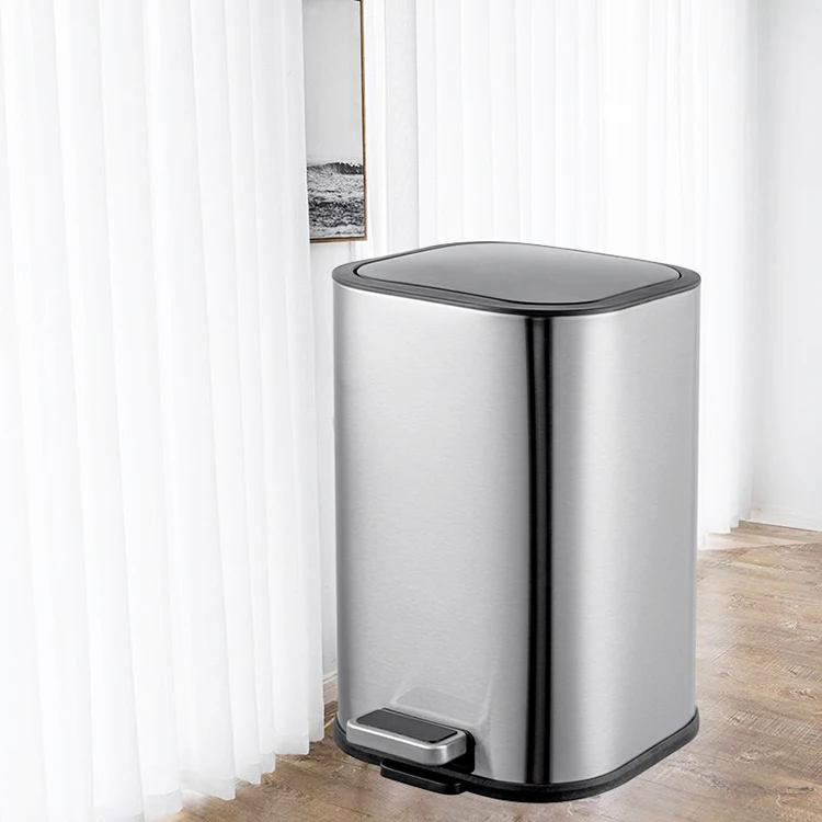 Metal Bathroom Trash Bin Foot Pedal 8L Trash Can Workshop Multi Function Stainless Steel Garbage Bin