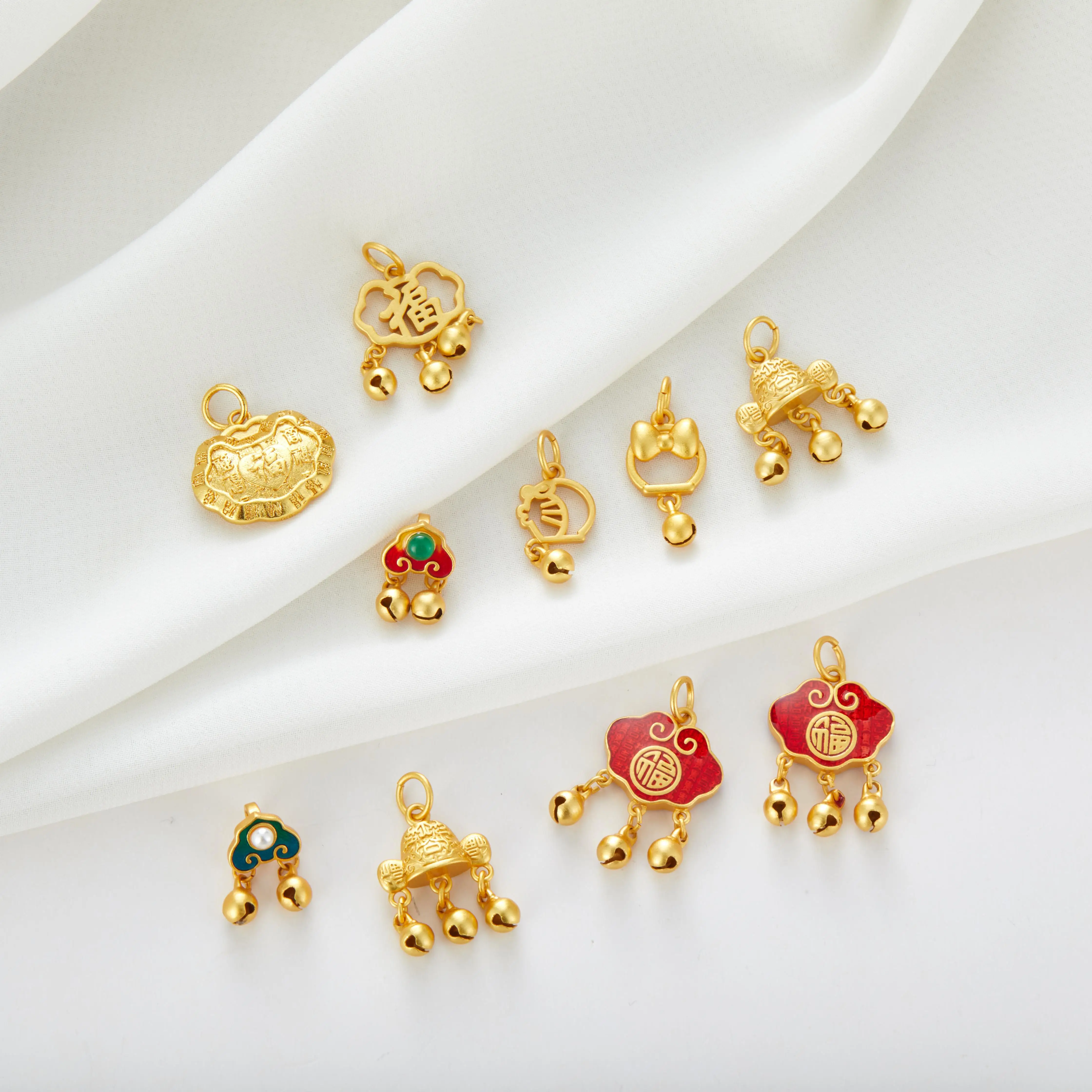 High color sand gold accessories waking lion scholar cap tiger head cap auspicious bow bell diy pendant accessories
