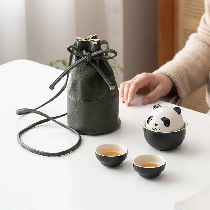 Panda Quick Cup Outdoor Portable Travel Tea Set Suit One Pot Two Cups Kung Fu Tea Set Chinese Tea Set