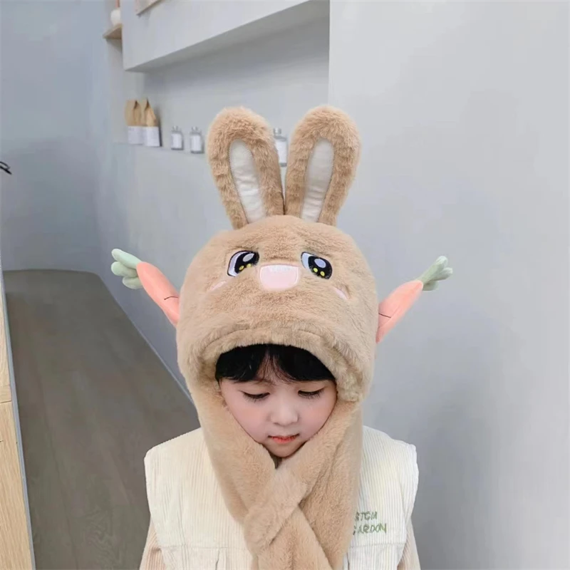 New Style Popular Lovely Ear Moving Long Ear Rabbit Bunny Hat Plush Animal Head Hat With Paws Gift for Girls Holiday