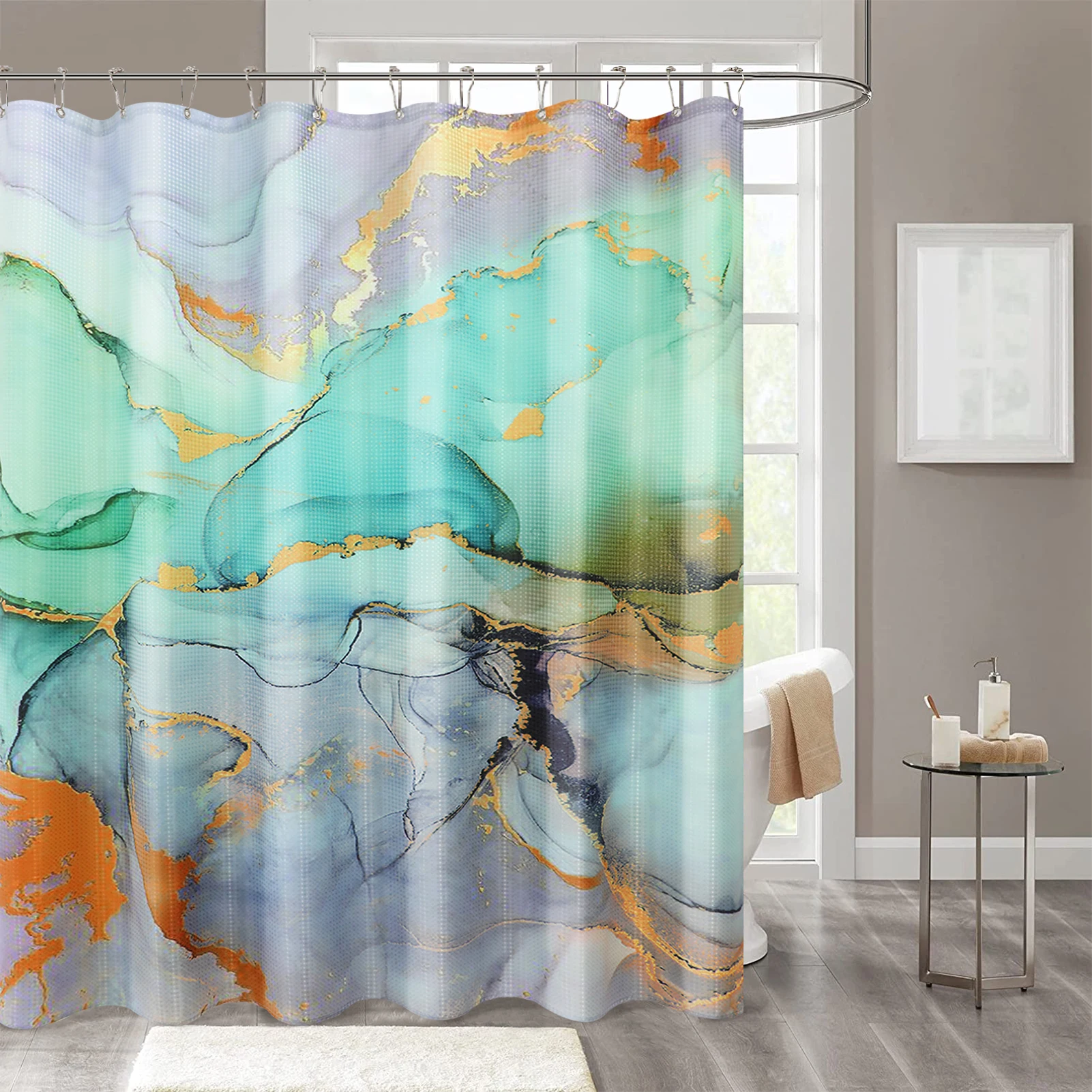 Wholesale waterproof polyester colorful marble bath mat and shower curtain bathroom sets digital printed 3d bathroom sets