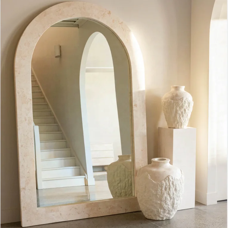 SHIHUI Natural Stone Design Bedroom Limestone Framed Long Full Length Body Wall Dressing Standing Limestone Floor Decor Mirror