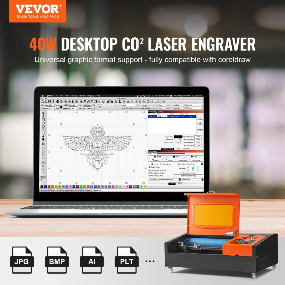 VEVOR 40W Desktop CO2 Laser Engraver 12 x 8 in 11.8 IPS Laser Cutter Machine with Water-Cooled Laser Tube