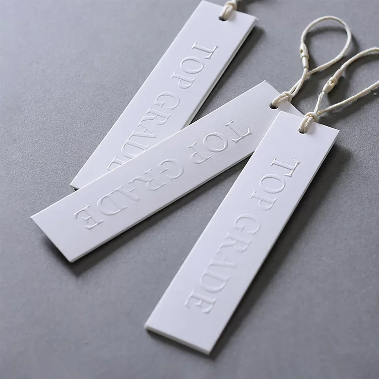 Embossed hang tags colored price tags paper tag brand name label custom labels for clothing brand