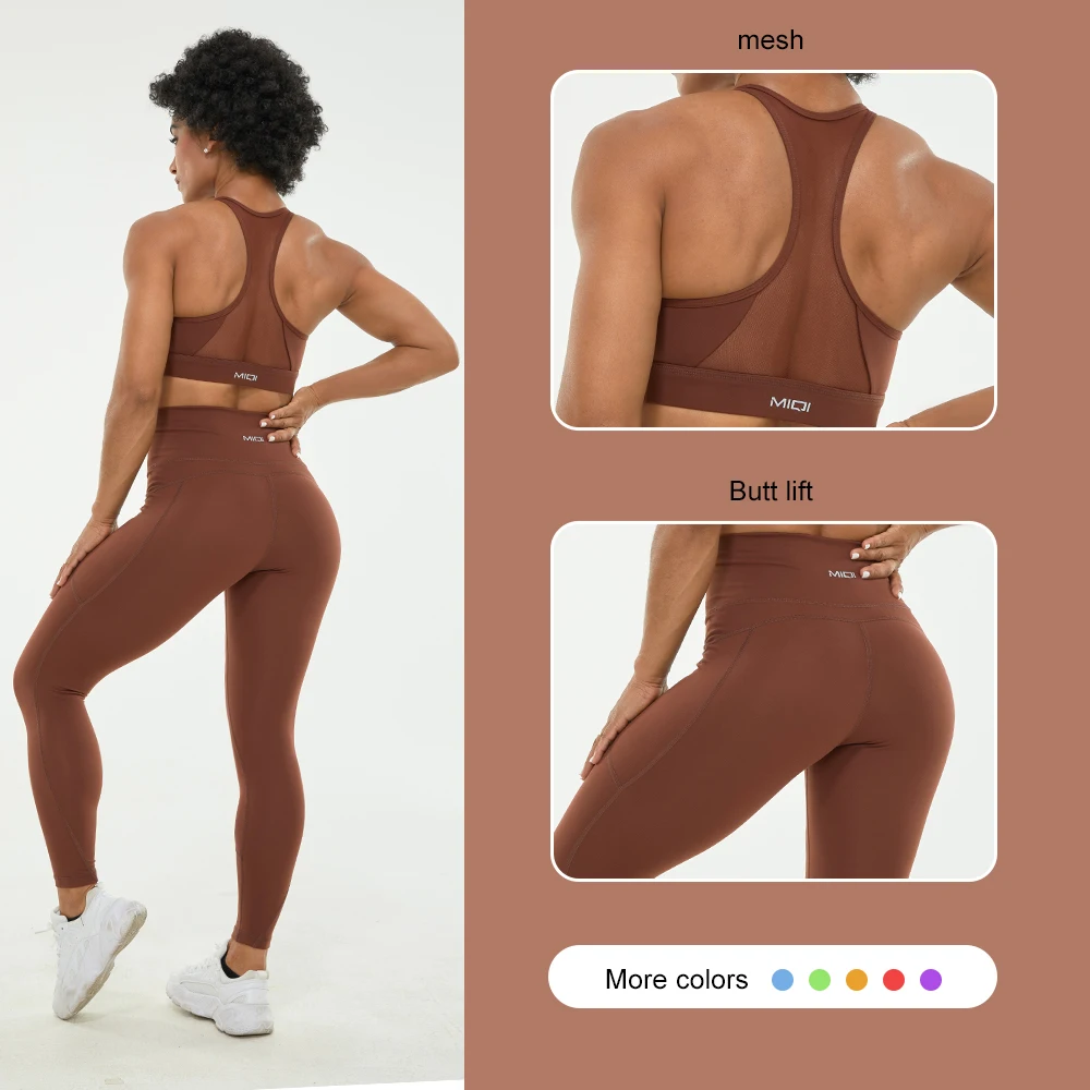 Features Design Work Out Apparel Woman Zip Pockets Yoga Clothes Gym Fitness Sets Active Wear Yoga Wear Sets