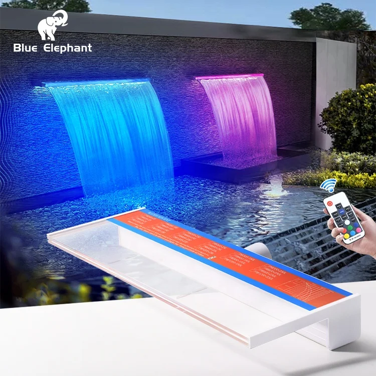 New Product 150mm Water outlet Acrylic Outdoor Colorful Spa Garden Pool Waterfall Feature Descent With LED Light