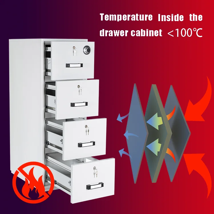 Factory Price Fireproof Cabinet Steel Storage File Cabinet Office Furniture Metal Fire Resistant 4 Drawer Filing Cabinet