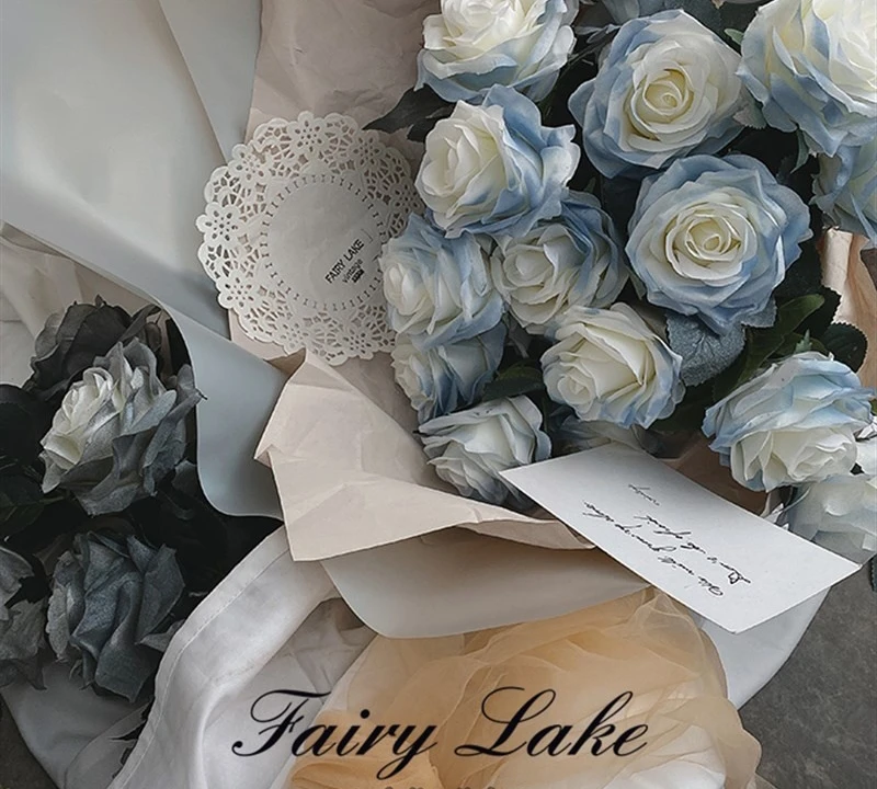 Ice blue artificial rose flowers for shopping mall decoration