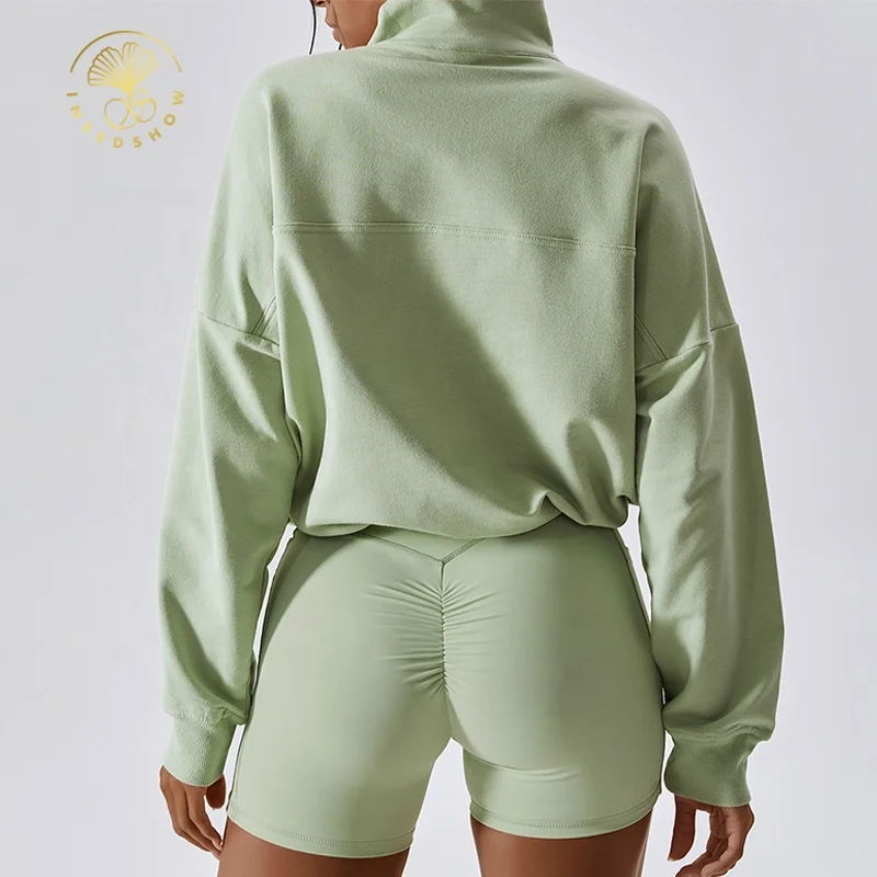 Custom Private Label Womens High Collar Blank Drop Shoulder Quarter Half Zip Oversized Hoodies Sweatshirts Wholesale For Womens