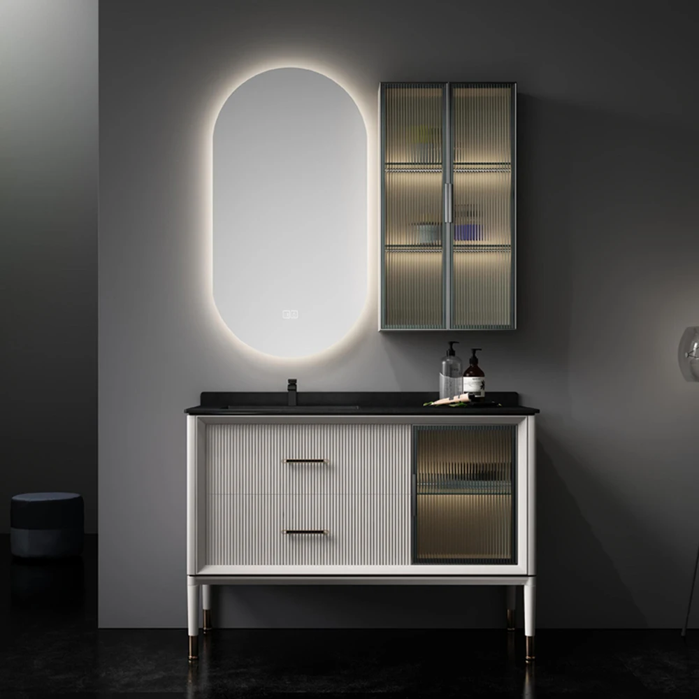 Euro Style Luxury Solid Wood Floor Mount Black Furniture Hotel Bathroom Vanity Bathroom Cabinet With Smart Mirror