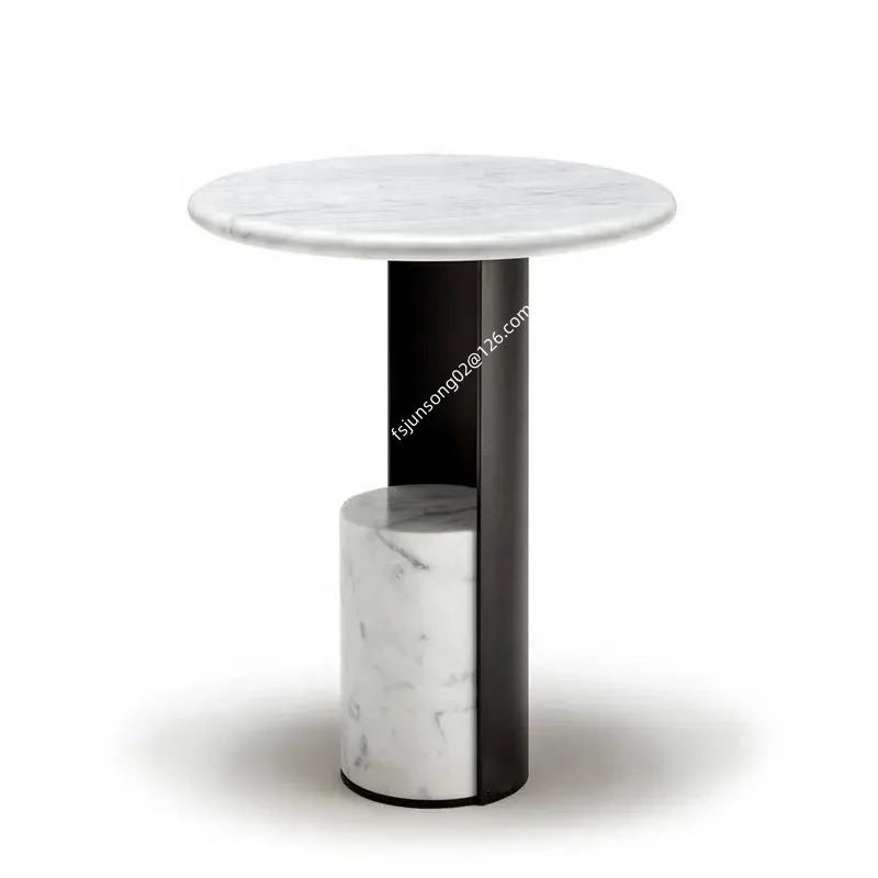 JS C63 Classic Coffee Table With White Marble Match Black Metal Lounge Sofa Side Table Foshan Furniture Manufacturer