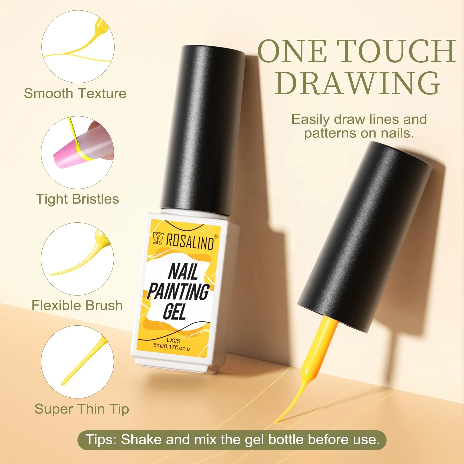 ROSALIND Custom high quality 46 color soak off long lasting art liner uv gel nail painting drawing gel polish set collection