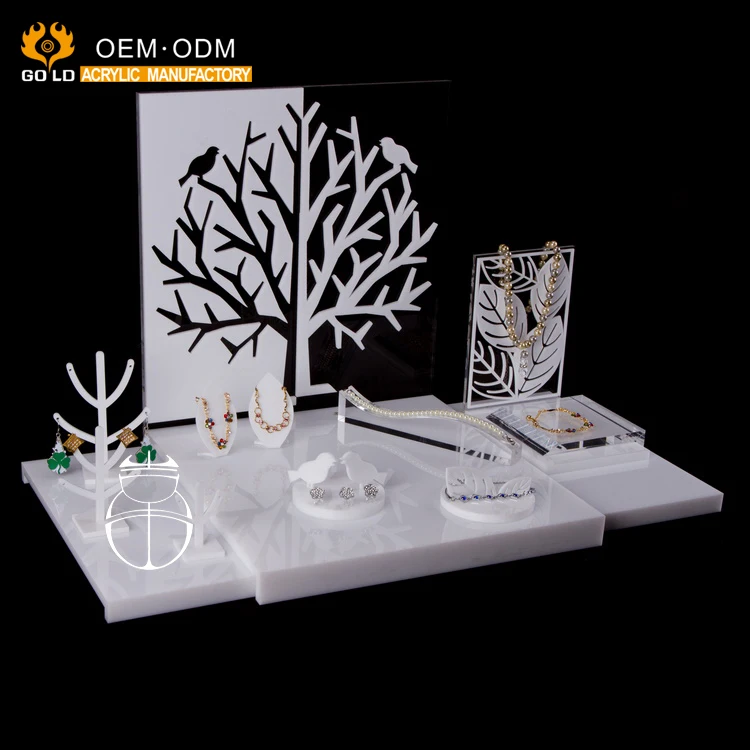 Custom Wholesale Morden White Acrylic Jewelry Display Stand For Jewelry Store Shopping Malls Supermarkets