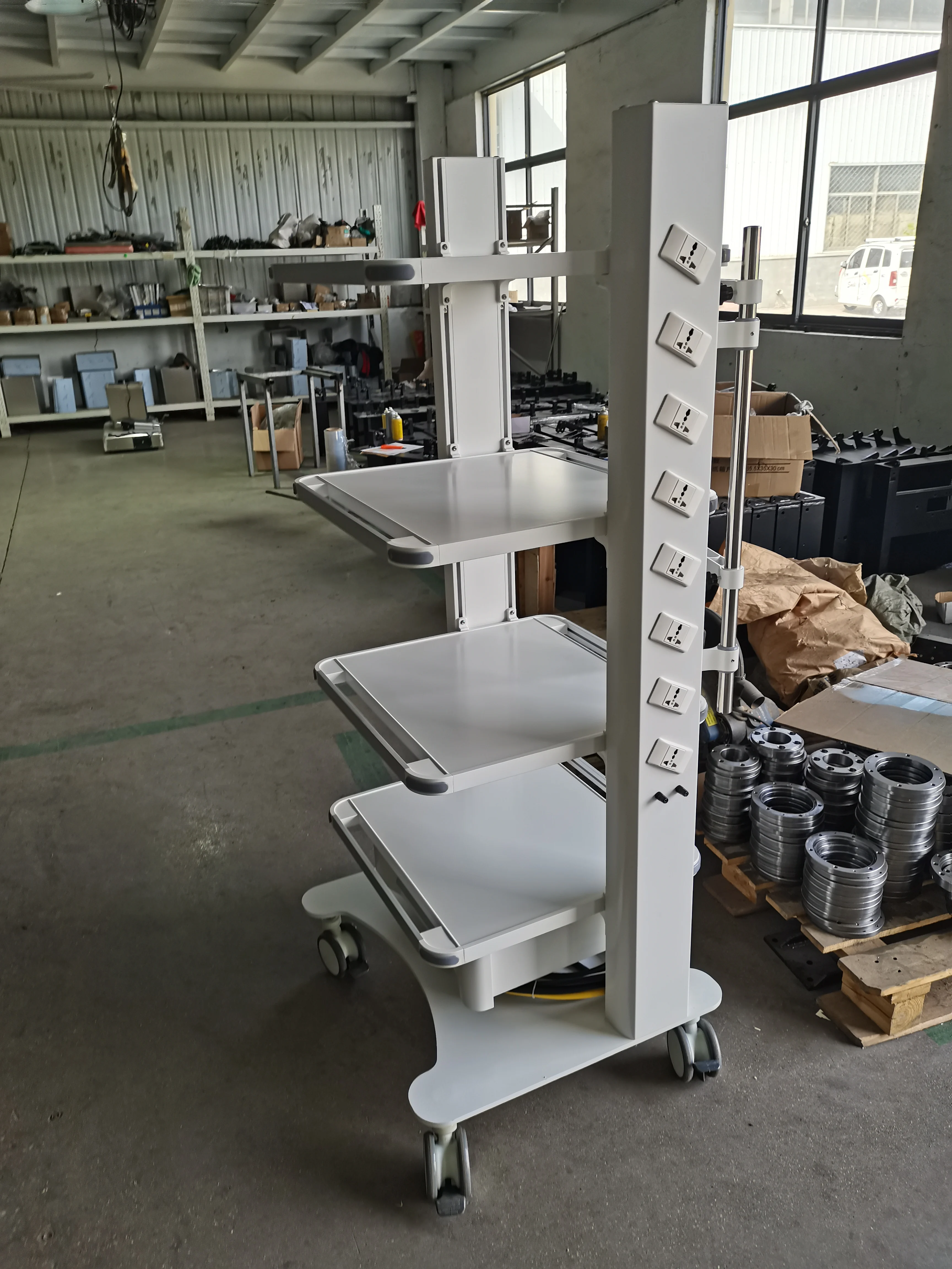 YSH Veterinary White Beautiful Strong No Fading and Rust High Quality Multifunctional Endoscope Trolley