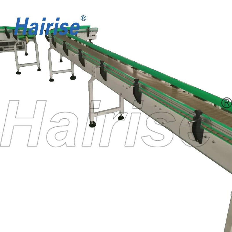 Good Quality For conveying boxes assembly line /bottle water processing Hairise 882TAB series curve slat top chain conveyor
