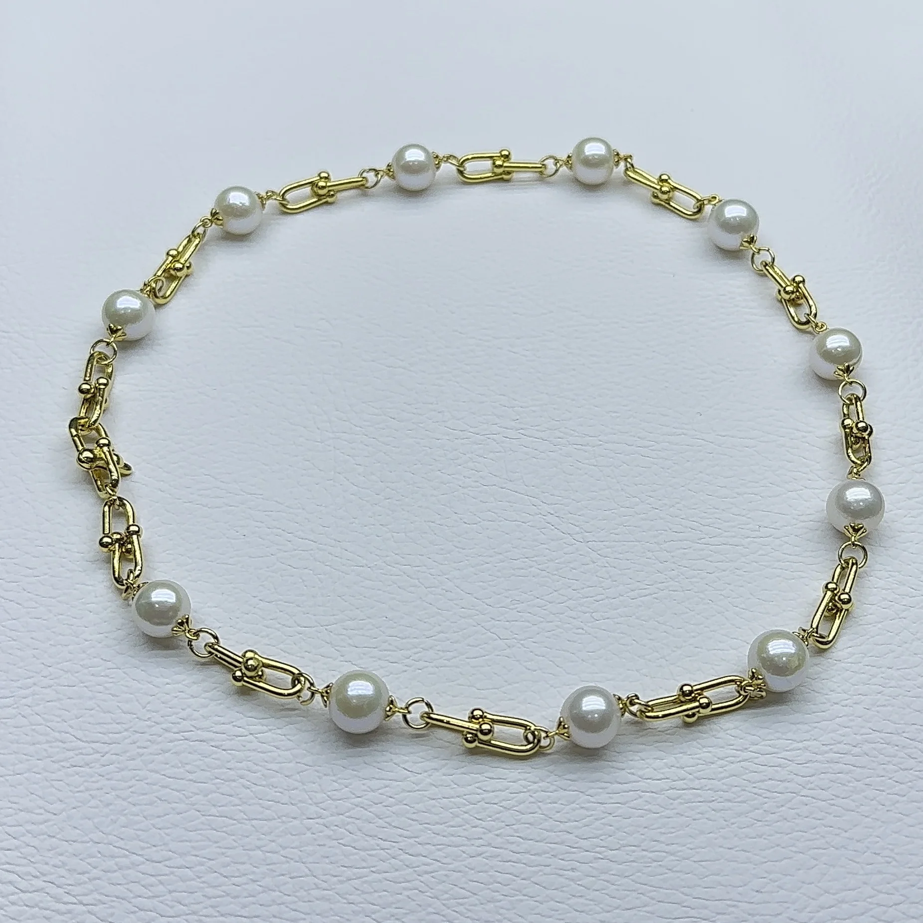 Fashion design 8-10mm pearl horseshoe knot choker  stainless steels natural genuine pearl necklace jewelry  for Women