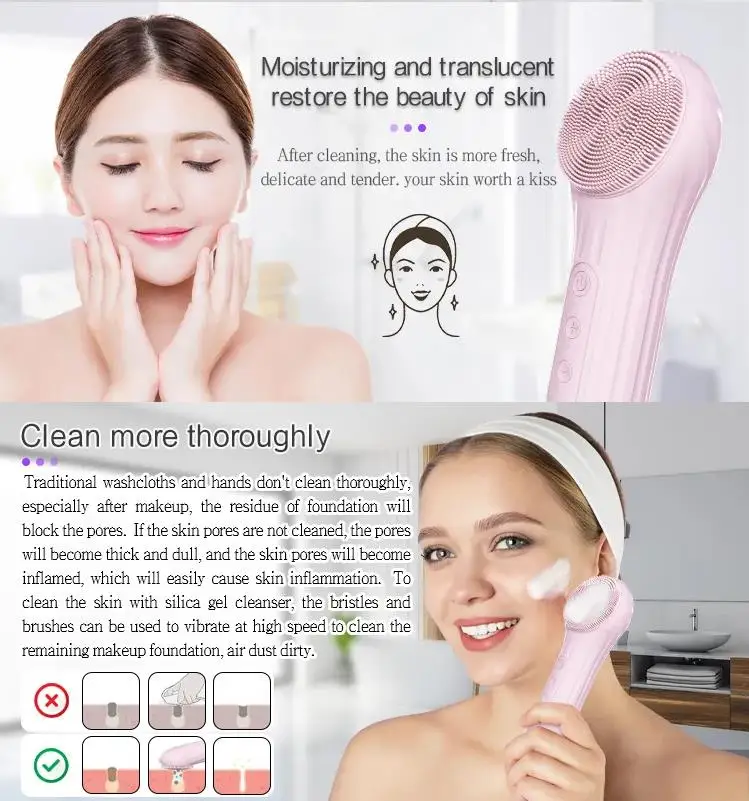 Silicone Electric Facial Cleaning Brush Vibration Face Cleaner Deep Cleaning Pores Face Skin Care Tools Massager 2 Hours