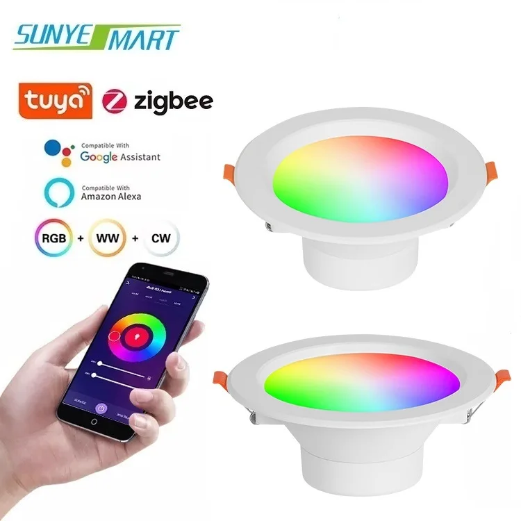 New Design Zigbee Smart Led Recessed Led Downlight Trimless Round 12w Smart Tuya RGB Downlight