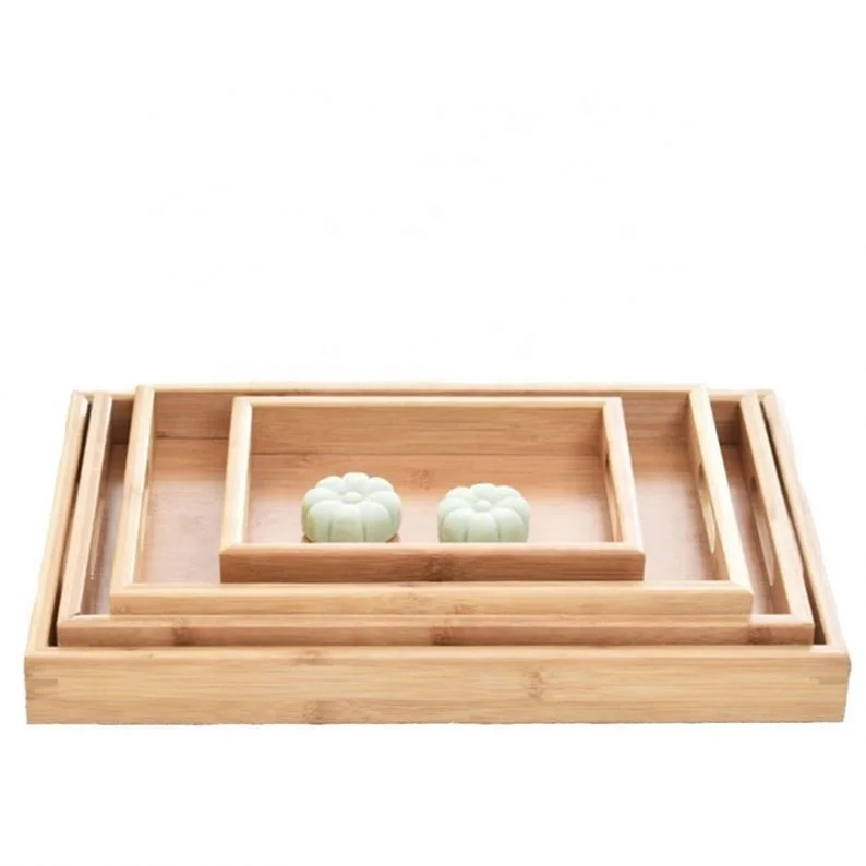 wholesale custom Nature wood  serving trays with handles for home kitchen tray