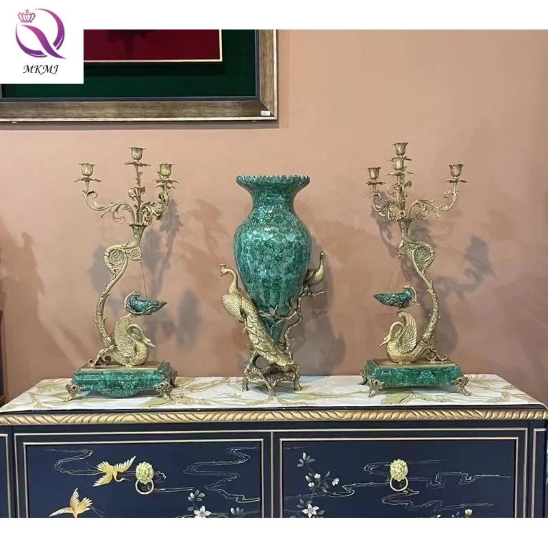 Emerald Decorative Brass porcelain Peacock Flower Vase Antique tall Vase Art Crafts for Indoor Home Decoration