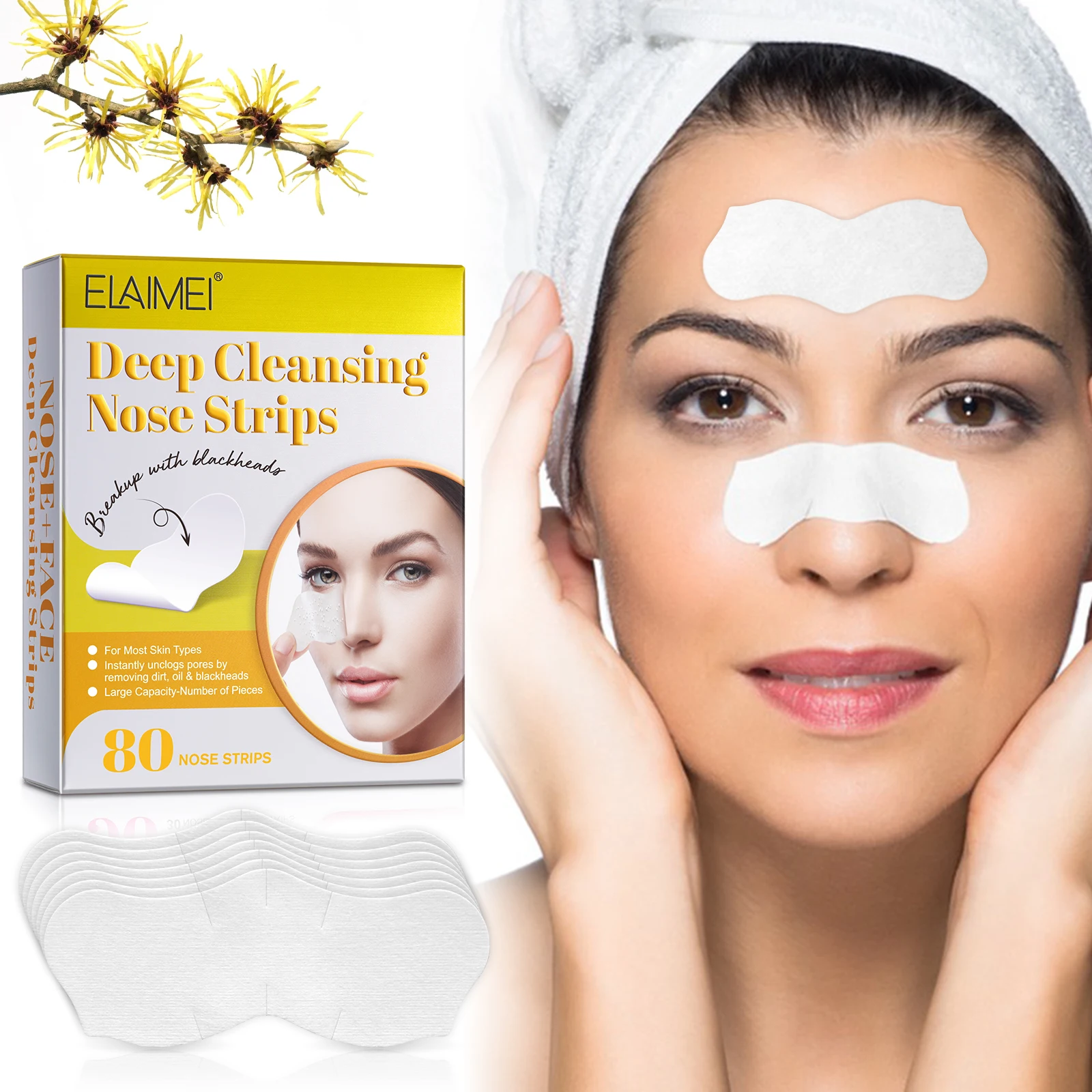 80 Pcs Blackhead Removal Deep Cleansing White Nose Pore  Strips for Blackheads